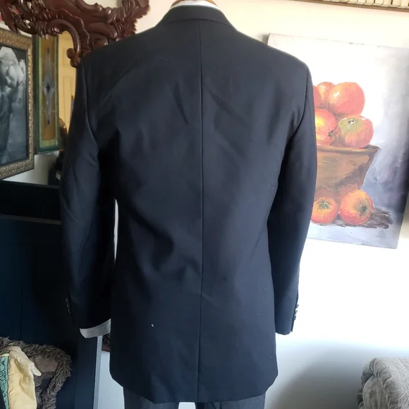 Black 3 button jacket metal buttons Italian cut Wool Enrico Gelini 38R - Picture 3 of 6